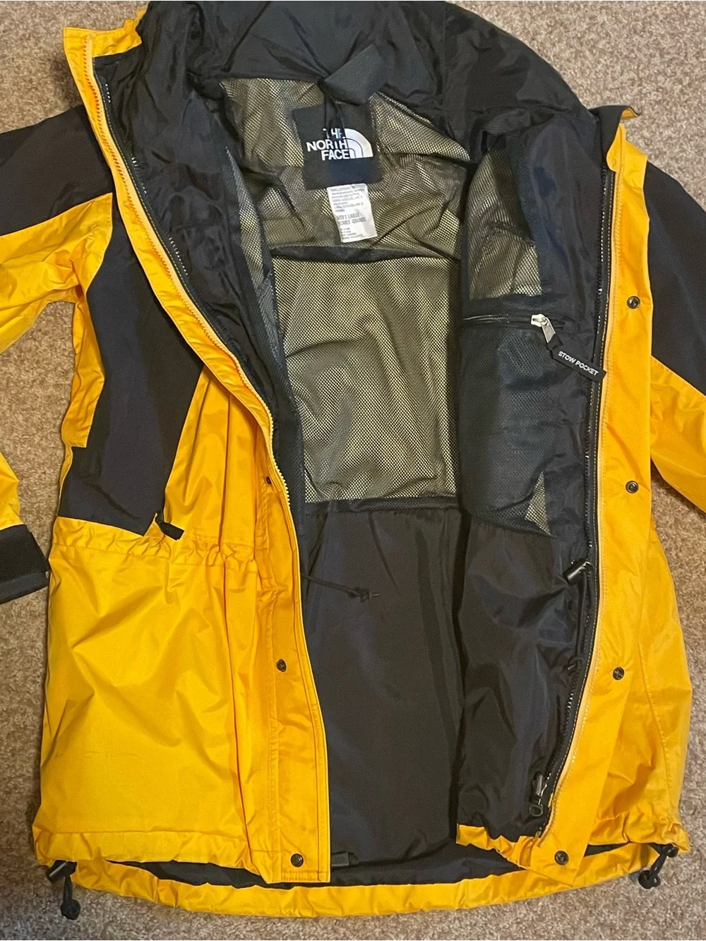 Men’s Large The North Face Nylon Gortex Shell Jacket Yellow Black Vintage 90’s